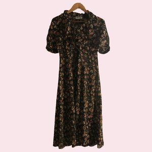 Vintage Black, Orange & Green Midi Dress (Size SP)